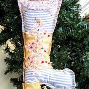 OOAK Christmas Ornament Wall Art Gift Shabby Chic Boho Cabin Stocking